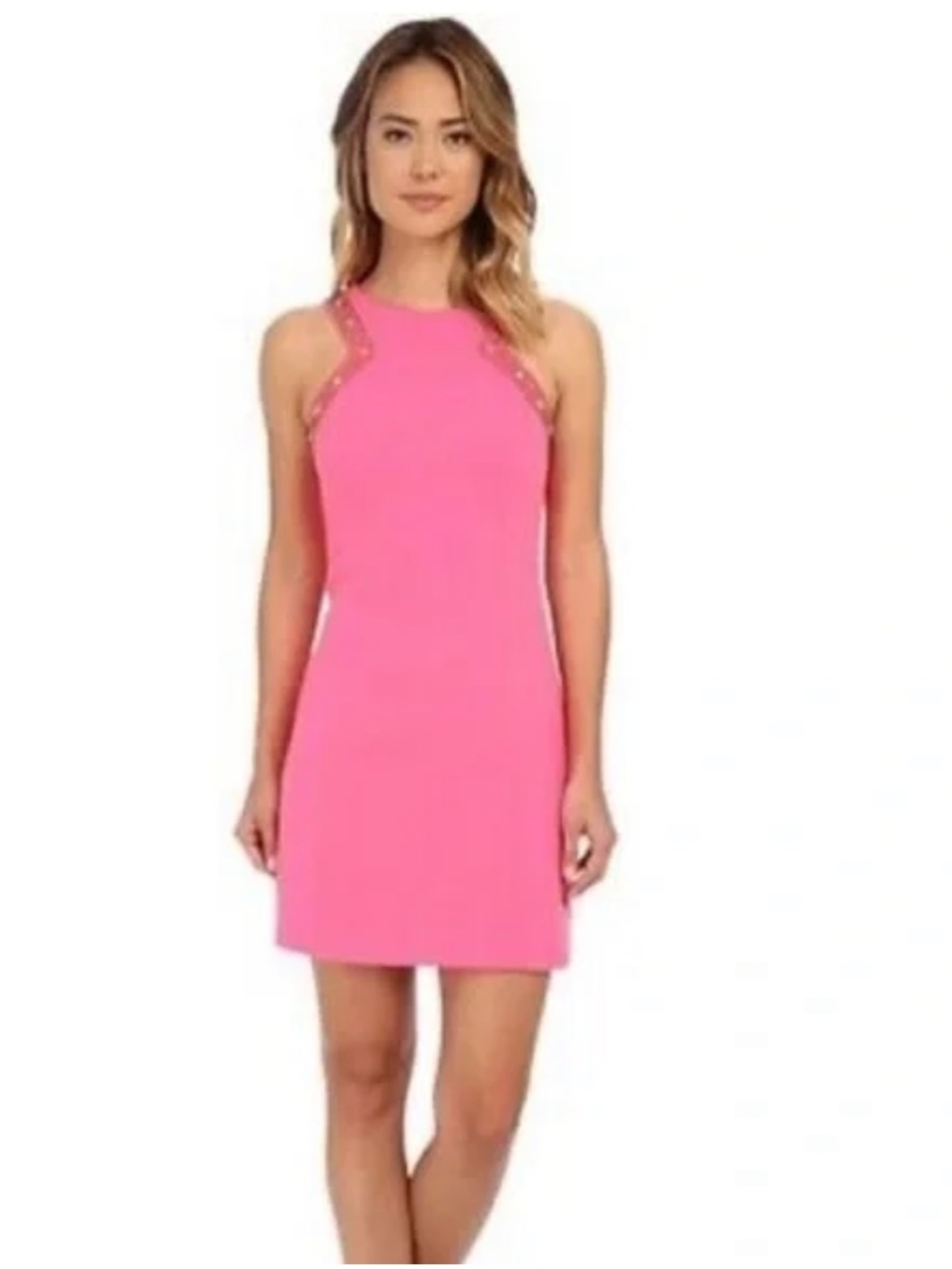 Lily Pulitzer Largo Shift Fitted Dress in Pink Beads Embroidered Back zipper 10